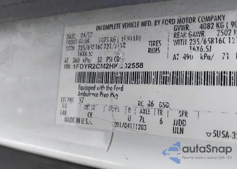 2017 Ford Transit-250 из США, поврежденный, VIN 1FDYR2CM2HKB02558